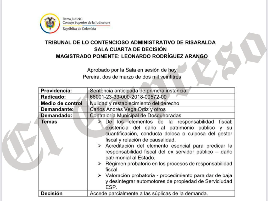 Carlos Andrés Vega gana demanda a Contraloría de Dosquebradas y prueba su inocencia 3 carlos andres vega gana demanda a contraloria de dosquebradas y prueba su inocencia image 1