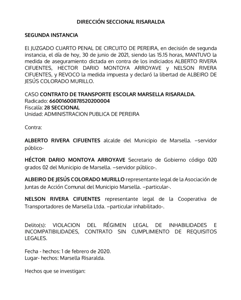 Juzgado mantiene medida de aseguramiento a alcalde de Marsella por contrato de 175 millones 2 juzgado mantiene medida de aseguramiento a alcalde de marsella por contrato de 175 millones image