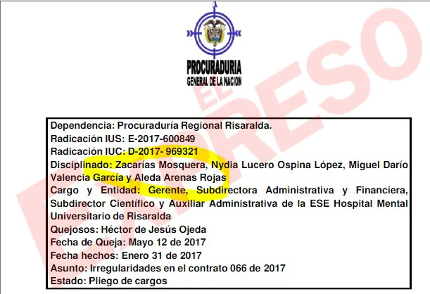 zacarias mosquera con salario de 16 millones en contraloria a pesar de que esta lo embargo por 538 866 310 image