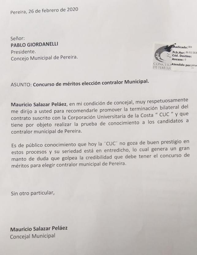 contralor de pereira concejal mauricio salazar y veedurias piden terminar el contrato con universidad cuestionada image