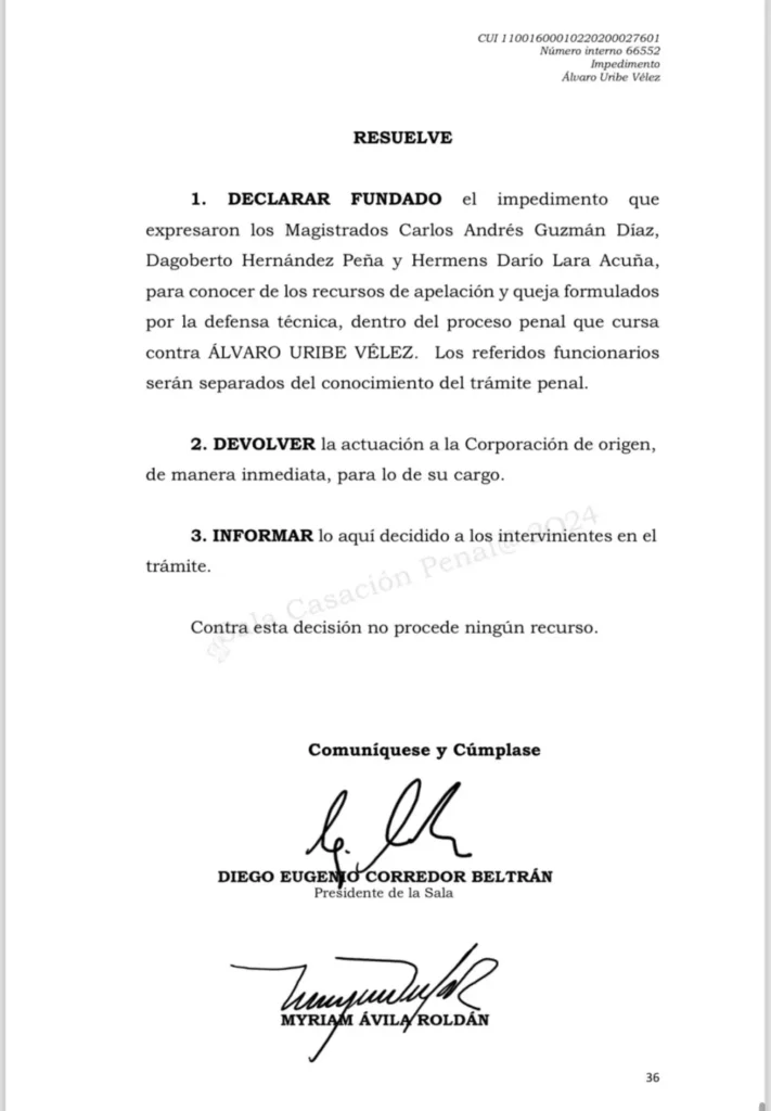 caso uribe corte suprema acepto impedimentos para resolver queja contra juez descarga 2