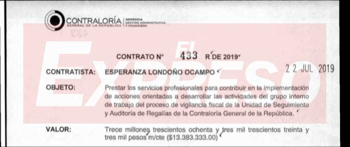 contralor felipe cordoba contrata a esperanza londono para vigilar regalias image