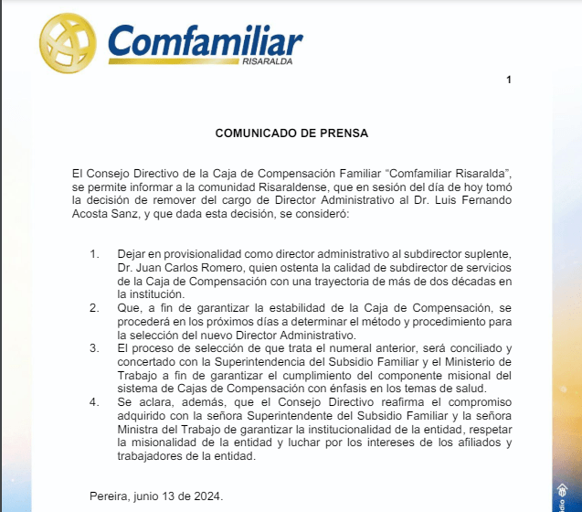 luis fernando acosta sanz fue removido del cargo de director administrativo de comfamiliar captura de pantalla 2024 06 13 114910