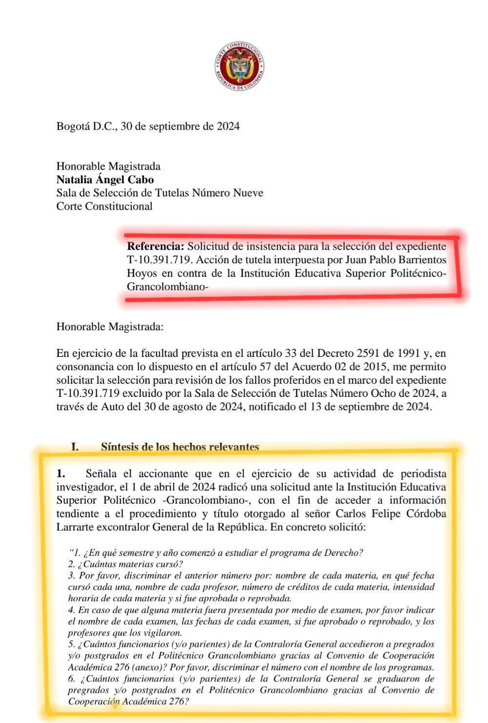 juan pablo barrientos y la tutela para conocer los estudios del excontralor felipe cordoba screenshot 20241007 105554 samsung notes 1