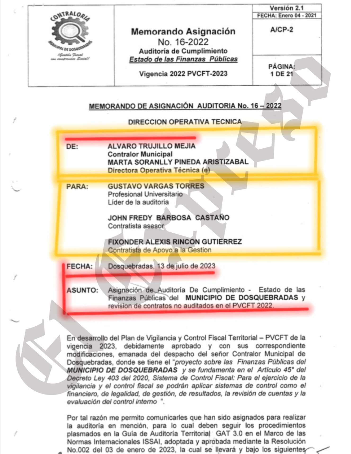 contralor alvaro trujillo intervino en la auditoria del contrato de 933 millones adjudicado a dedo a una empresa en reestructuracion contralor alvaro trujillo intervino en la auditoria del contrato de 1