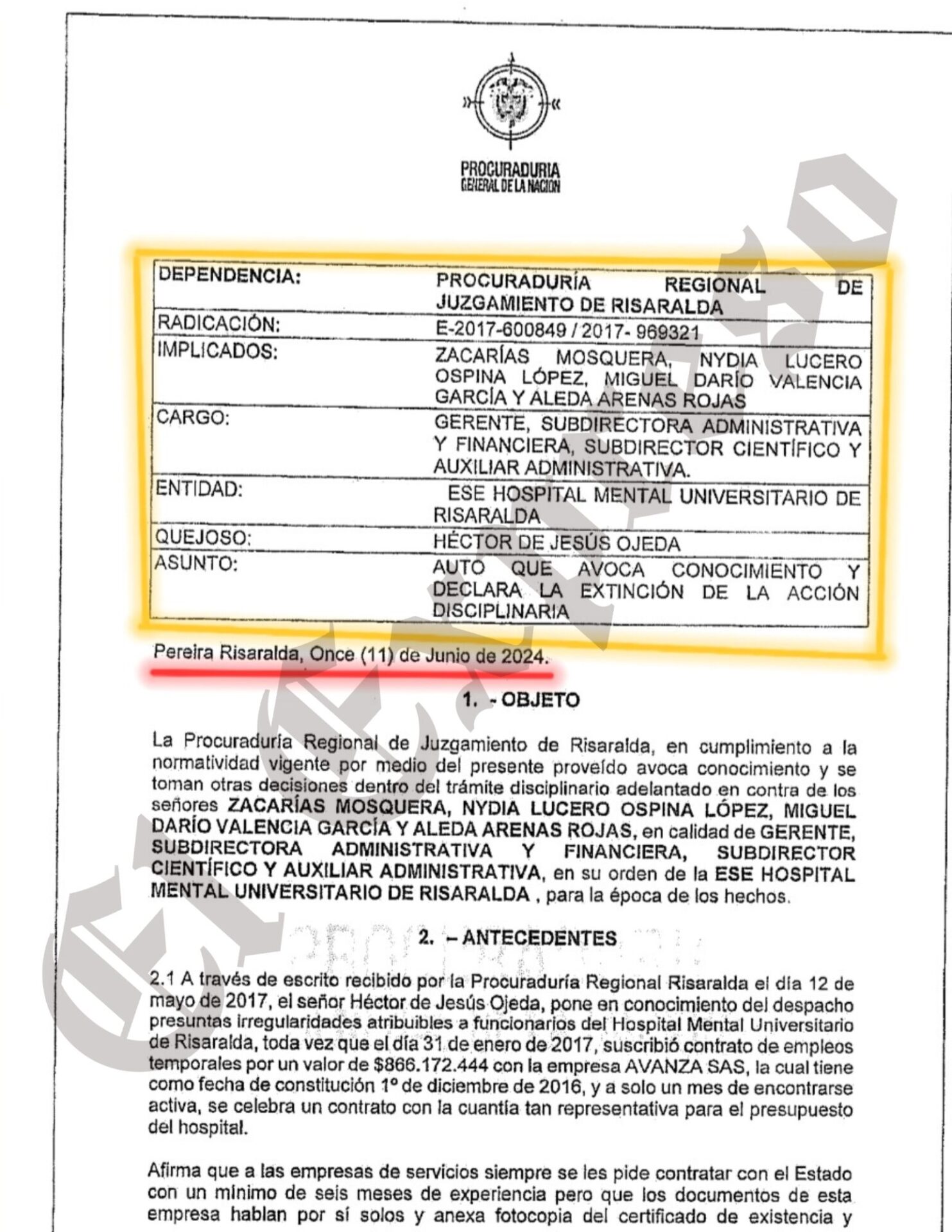 prescripcion o impunidad de la procuraduria con zacarias mosquera lara y un contrato de 866 millones prescripcion o impunidad de la procuraduria con zacarias mosquera lara y un contrato de 866 millone