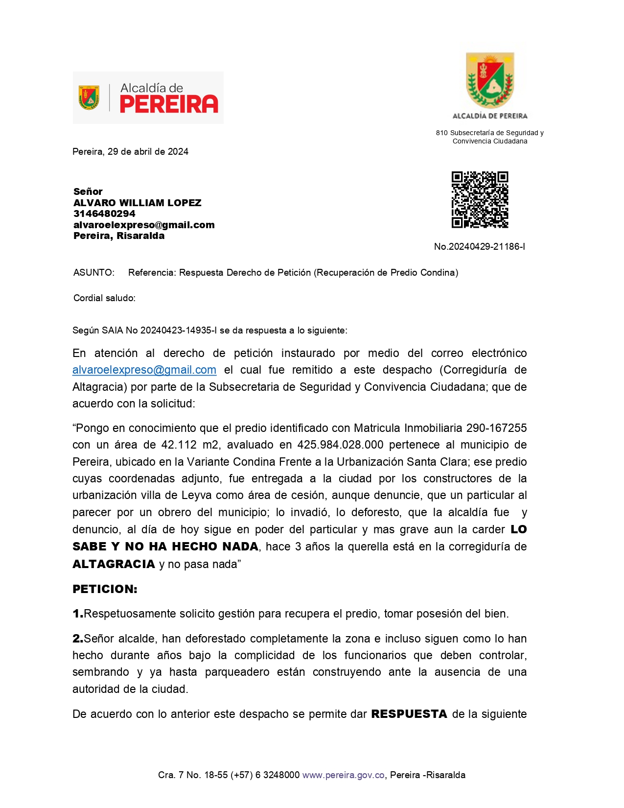 ¡Nos están robando! invaden predio de 42.000 M2 y $28.000 millones del municipio, ya tiene porcícola y platanera 10 nos estan robando invaden predio de 42 000 m2 y 28 000 millones del municipio ya tiene porcicola y platanera 50107216 2024 04 29 11 37 57 241213 082358 page 0001
