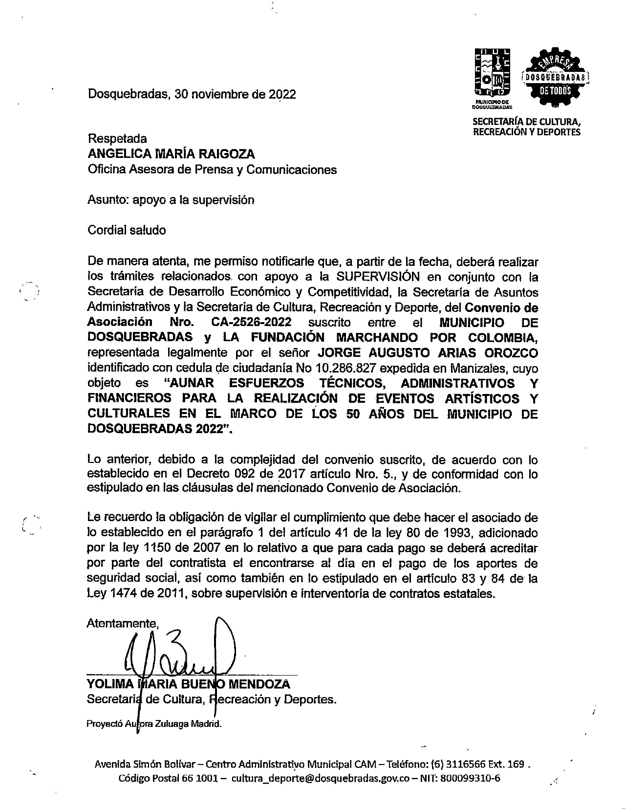 Yolima María Bueno aprobó convenio donde "evaporaron" $203 millones y alcalde la premia con otra secretaría 11 yolima maria bueno aprobo convenio donde evaporaron 203 millones y alcalde la premia con otra secretaria ducuara supervisor page 0003
