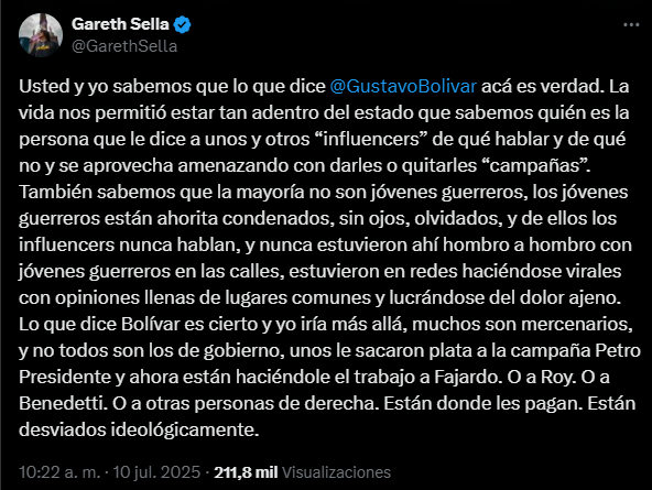 Gareth Sella denuncia pagos a influencers políticos: “Muchos son mercenarios” 2 claro aqui tienes la nota periodistica reescrita y optimizada para seo siguiendo los lineamientos establecidos captura de pantalla 2025 07 12 111655