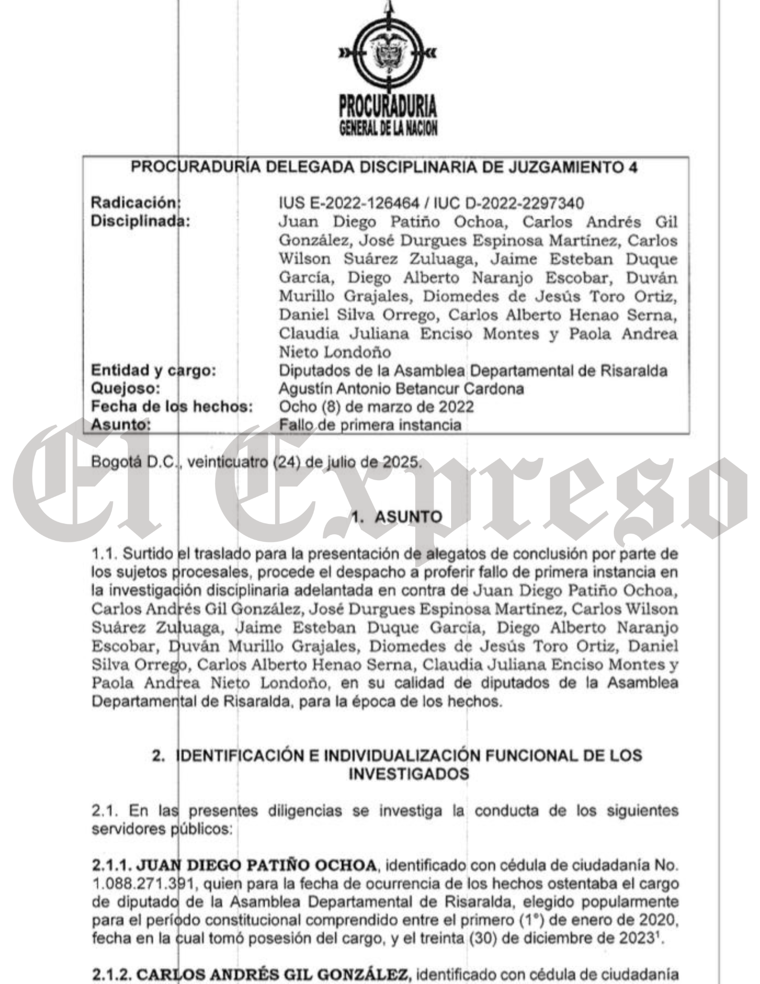 Procuraduría sanciona a 9 Diputados de Risaralda con 8 meses de suspensión y $200 millones de pesos 2 procuraduria sanciona a 9 diputados de risaralda con 8 meses de suspension y 200 millones de pesos marca de agua 67
