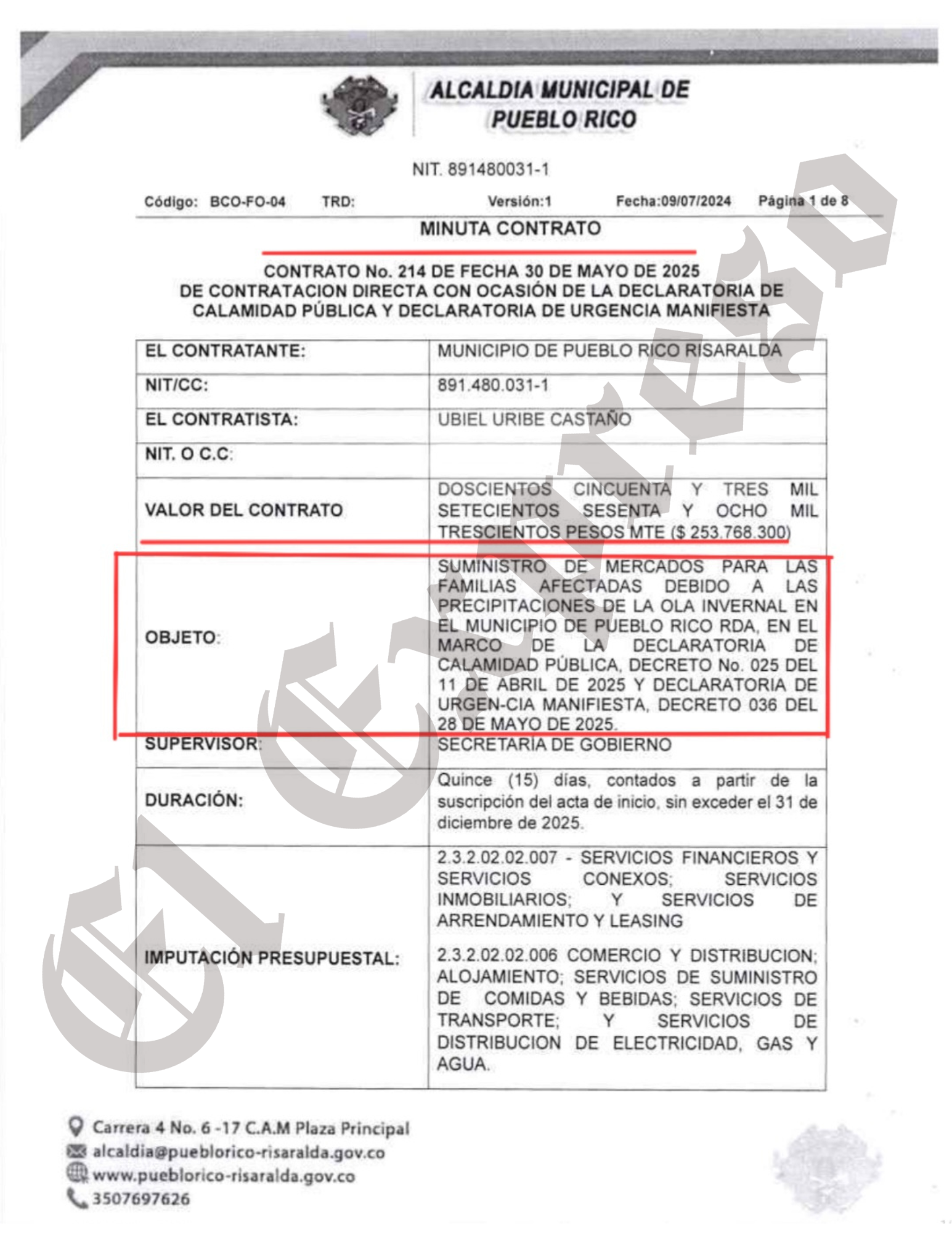 ¿Sabe la Fiscalía que en Pueblo Rico contratan $4.170 millones con una Asociación "todera" cuyo capital es $1.000.000? 16 sabe la fiscalia que en pueblo rico contratan 4 170 millones con una asociacion todera cuyo capital es 1 000 000 marca de agua 16
