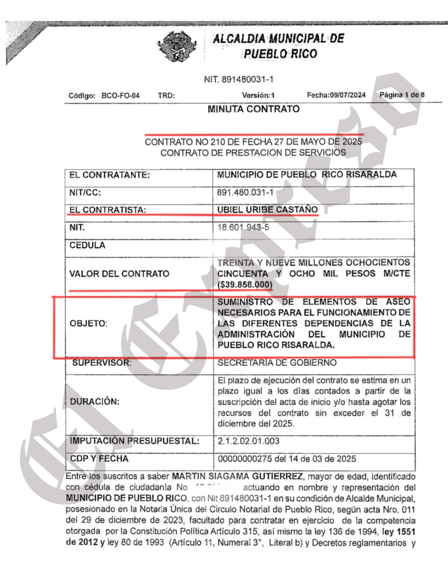¿Sabe la Fiscalía que en Pueblo Rico contratan $4.170 millones con una Asociación "todera" cuyo capital es $1.000.000? 17 sabe la fiscalia que en pueblo rico contratan 4 170 millones con una asociacion todera cuyo capital es 1 000 000 marca de agua 17