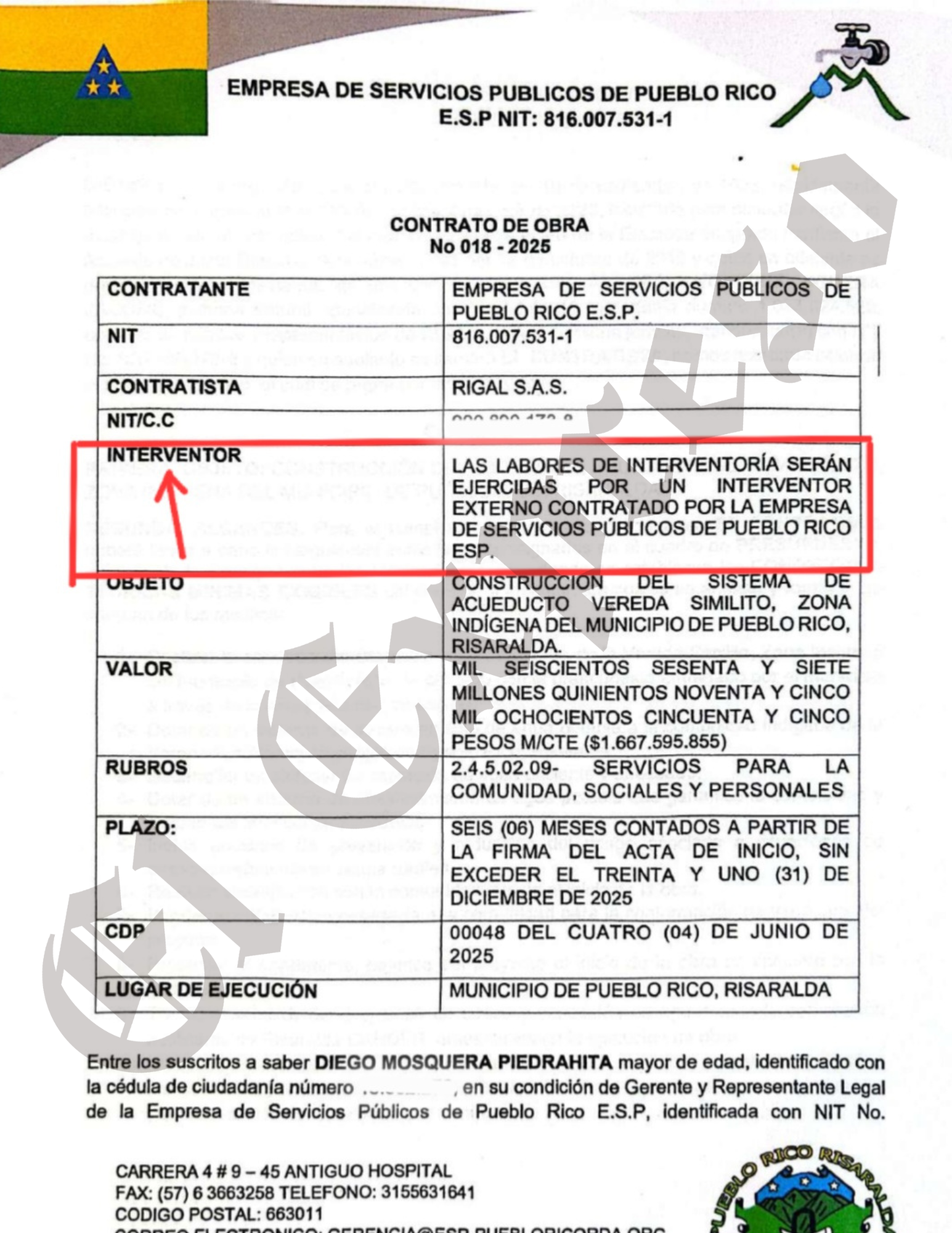Así burlan las licitaciones, alcalde de Pueblo Rico contrata $1.854 millones a dedo con la Empresa de Servicios Públicos y este subcontrata a dedo con Rigall S.A.S. 7 asi burlan las licitaciones alcalde de pueblo rico contrata 1 854 millones a dedo con la empresa de servicios publicos y este subcontrata a dedo con rigall s a s marca de agua 6
