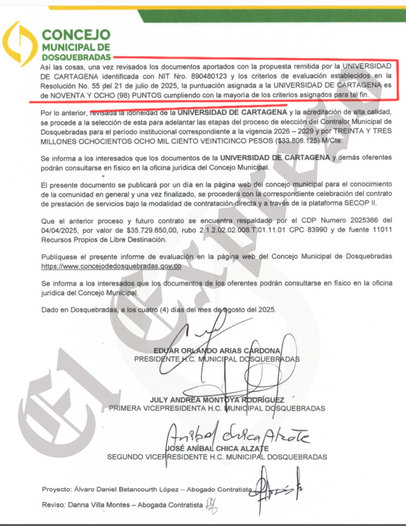 Huele feo la elección de Contralores de Risaralda, Pereira y Dosquebradas ¿Qué dice Giordanelly que debió reversar el proceso o Johan Manuel Ríos y Eduar Arias? 15 huele feo la eleccion de contralores de risaralda pereira y dosquebradas que dice giordanelly que debio reversar el proceso o johan manuel rios y eduar arias marca de agua 16