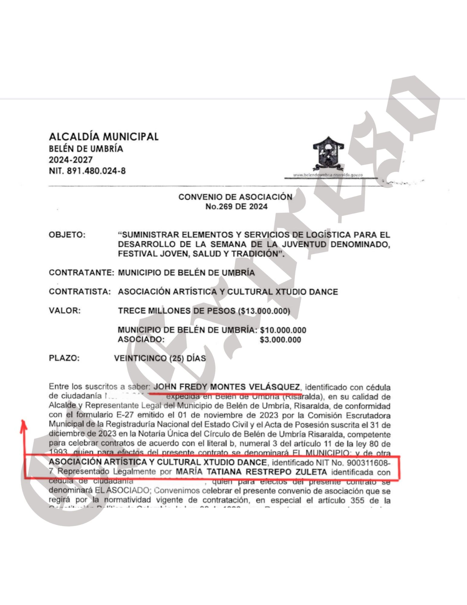 Jhon Fredy Montes alcalde de Belén de Umbría, duplica contratos a Asociación que era de un funcionario suyo 9 jhon fredy montes alcalde de belen de umbria duplica contratos a asociacion que era de un funcionario suyo marca de agua 5