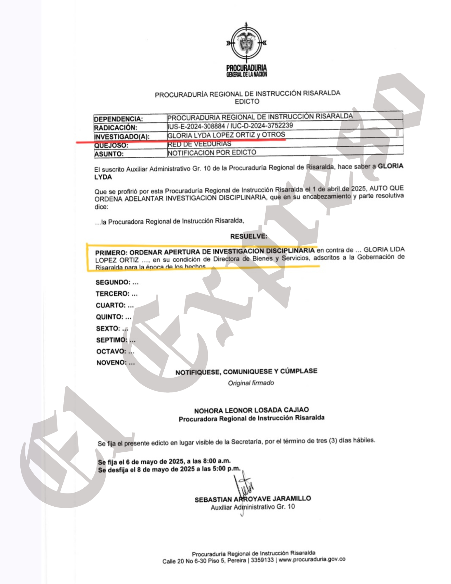Procuraduría investiga, Fiscalía valora y Gloria Lyda sigue en la Gobernación a pesar de las sospechas de sus estudios y contratos laborales 9 procuraduria investiga fiscalia valora y gloria lyda sigue en la gobernacion a pesar de las sospechas de sus estudios y contratos laborales marca de agua