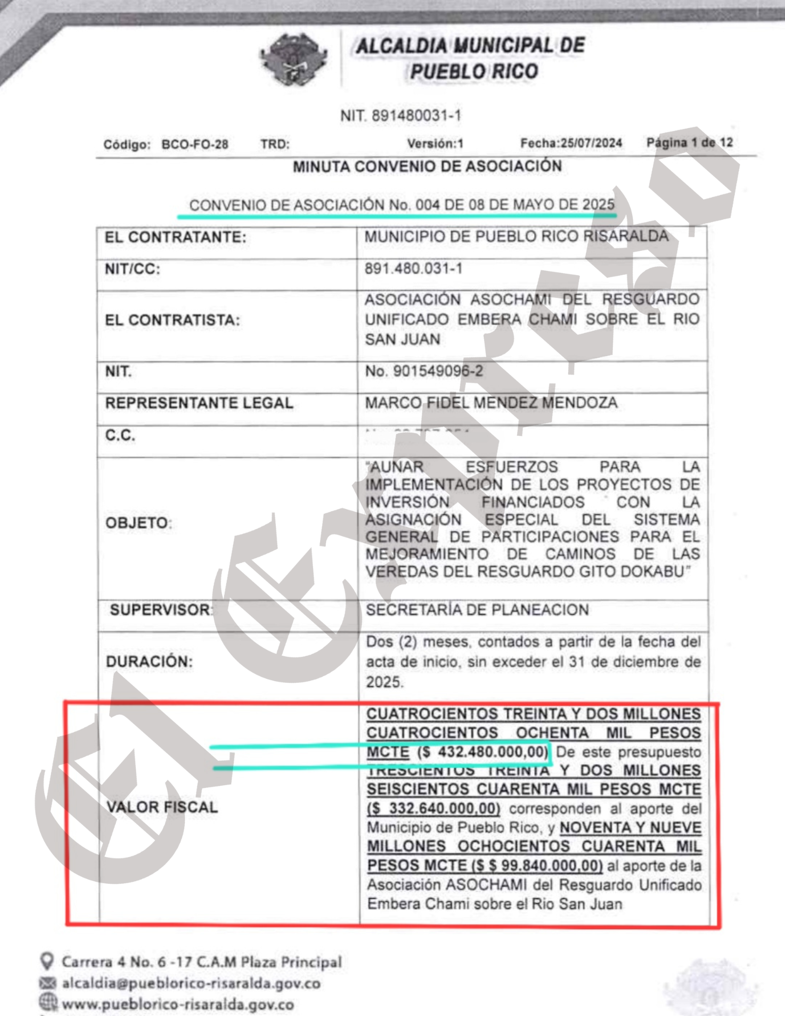 $1.382 millones más recibe Asochamí en contratos de Martín Siagama alcalde de Pueblo Rico 8 1 382 millones mas recibe asochami en contratos de martin siagama alcalde de pueblo rico marca de agua 27