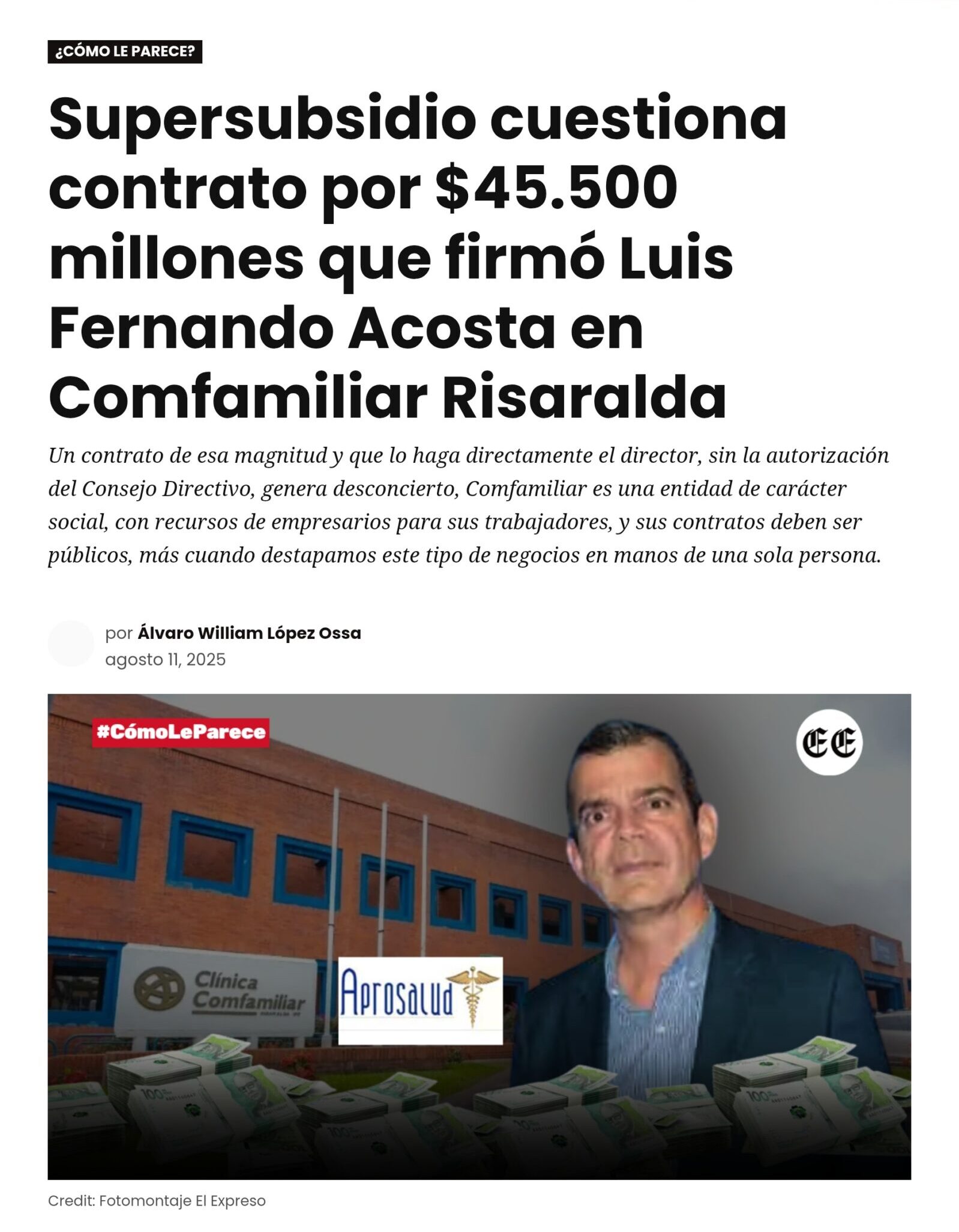 Contratos presuntamente irregulares por $104.500 millones y actuaciones al parecer indebidas en la gestión de Luis Fernando Acosta, por eso intervino la Supersubsidio a Comfamiliar 4 contratos presuntamente irregulares por 104 500 millones y actuaciones al parecer indebidas en la gestion de luis fernando acosta por eso intervino la supersubsidio a comfamiliar 1000027792 scaled e1757543241957