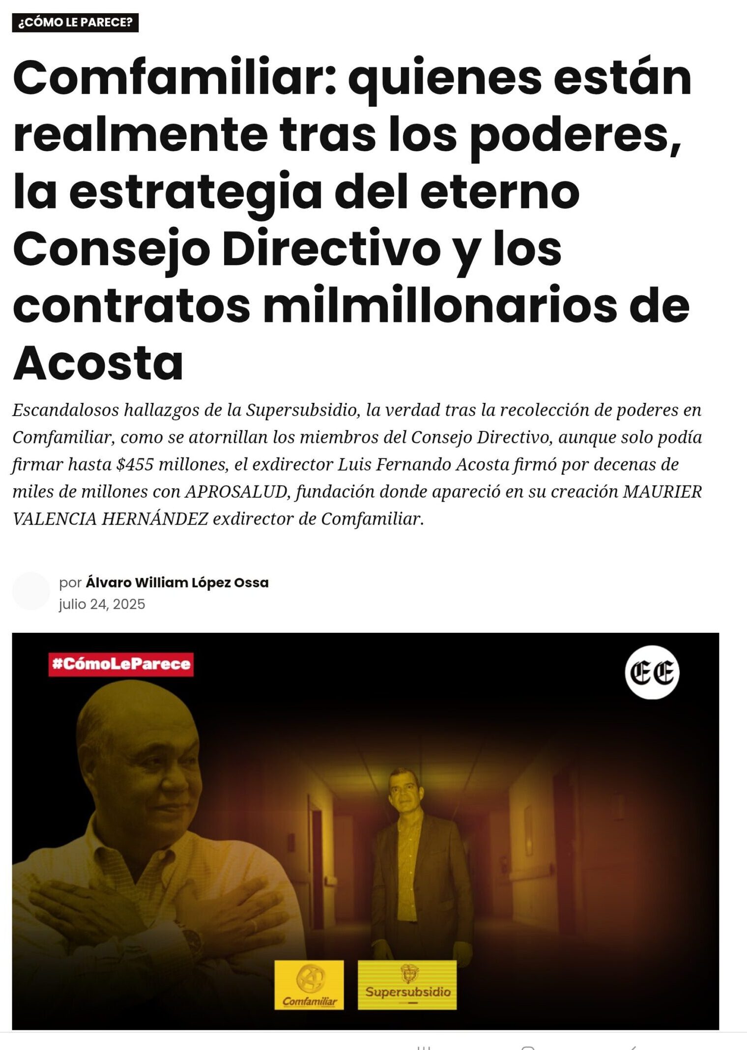 Contratos presuntamente irregulares por $104.500 millones y actuaciones al parecer indebidas en la gestión de Luis Fernando Acosta, por eso intervino la Supersubsidio a Comfamiliar 5 contratos presuntamente irregulares por 104 500 millones y actuaciones al parecer indebidas en la gestion de luis fernando acosta por eso intervino la supersubsidio a comfamiliar 1000027793 scaled e1757543215245