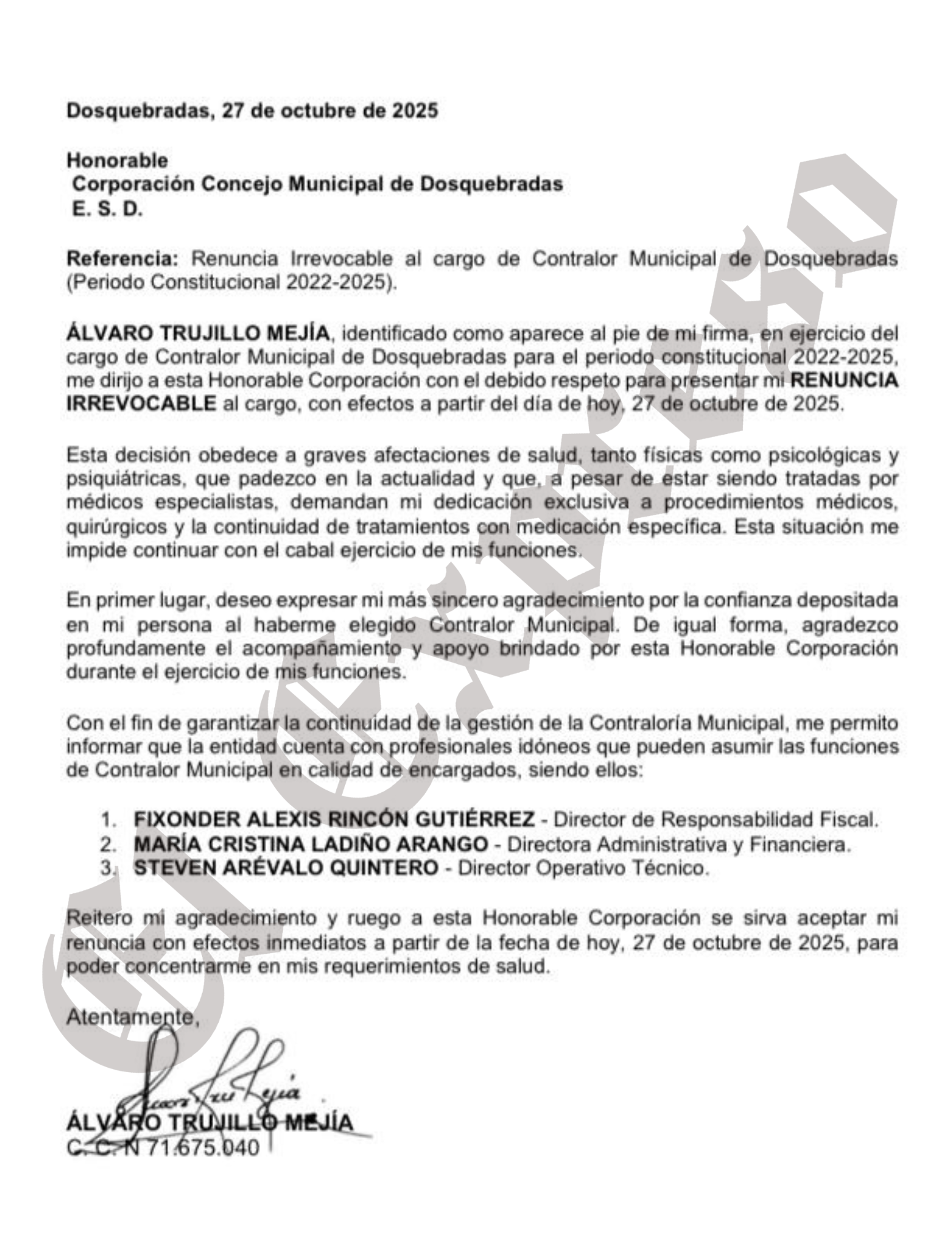 Renunció el contralor de Dosquebradas,  Álvaro Trujillo  2 borrador automatico marca de agua 57
