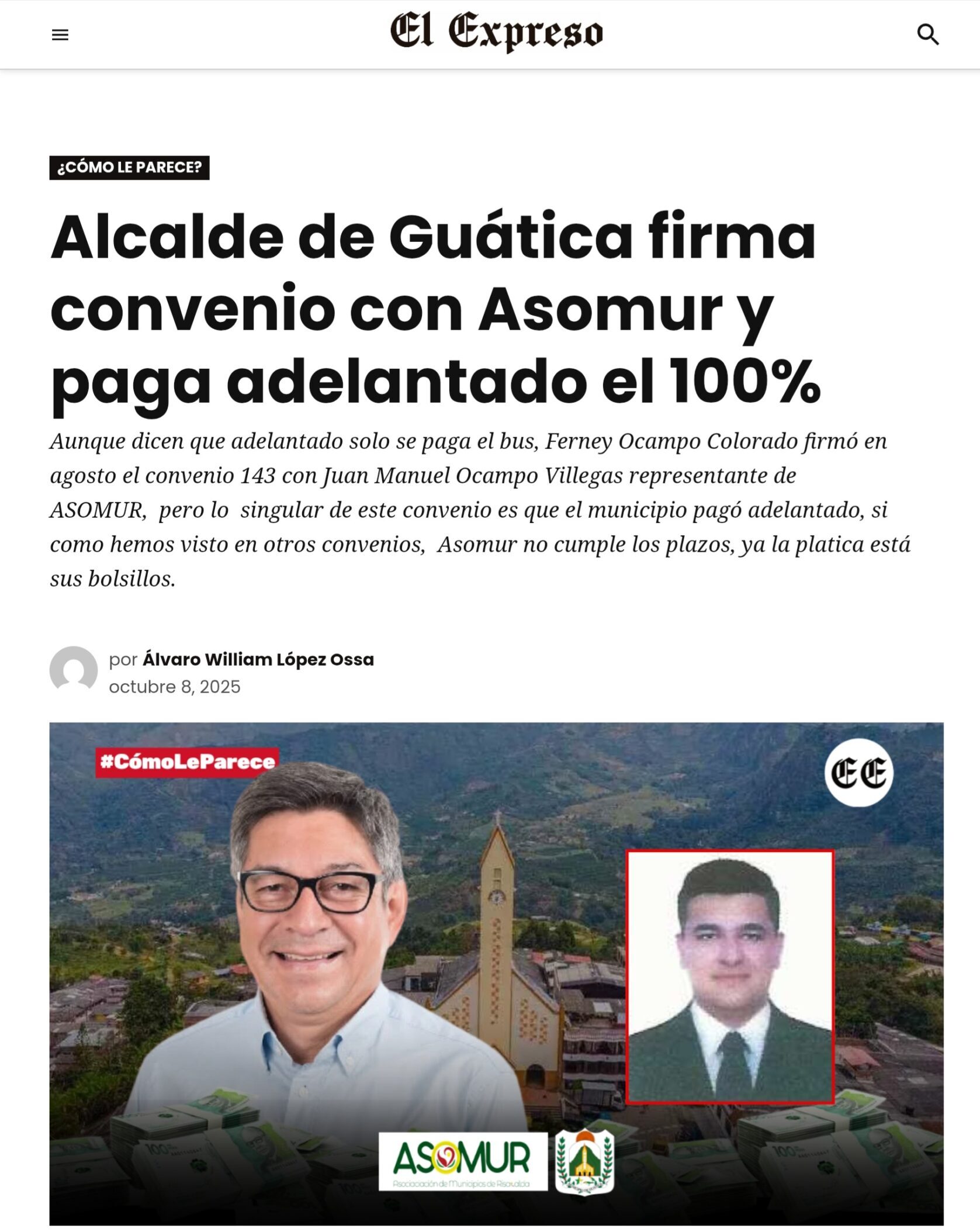 ¿Confiado o irresponsable? Martín Siagama alcalde de Pueblo Rico paga adelantado el 100% de convenio de $1.106 millones con Asomur 4 confiado o irresponsable martin siagama alcalde de pueblo rico paga adelantado el 100 de convenio de 1 106 millones con asomur 1000029070 scaled e1760991538760