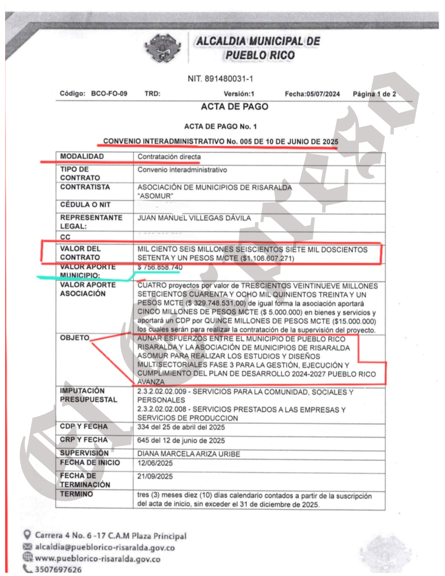 ¿Confiado o irresponsable? Martín Siagama alcalde de Pueblo Rico paga adelantado el 100% de convenio de $1.106 millones con Asomur 2 confiado o irresponsable martin siagama alcalde de pueblo rico paga adelantado el 100 de convenio de 1 106 millones con asomur marca de agua 27