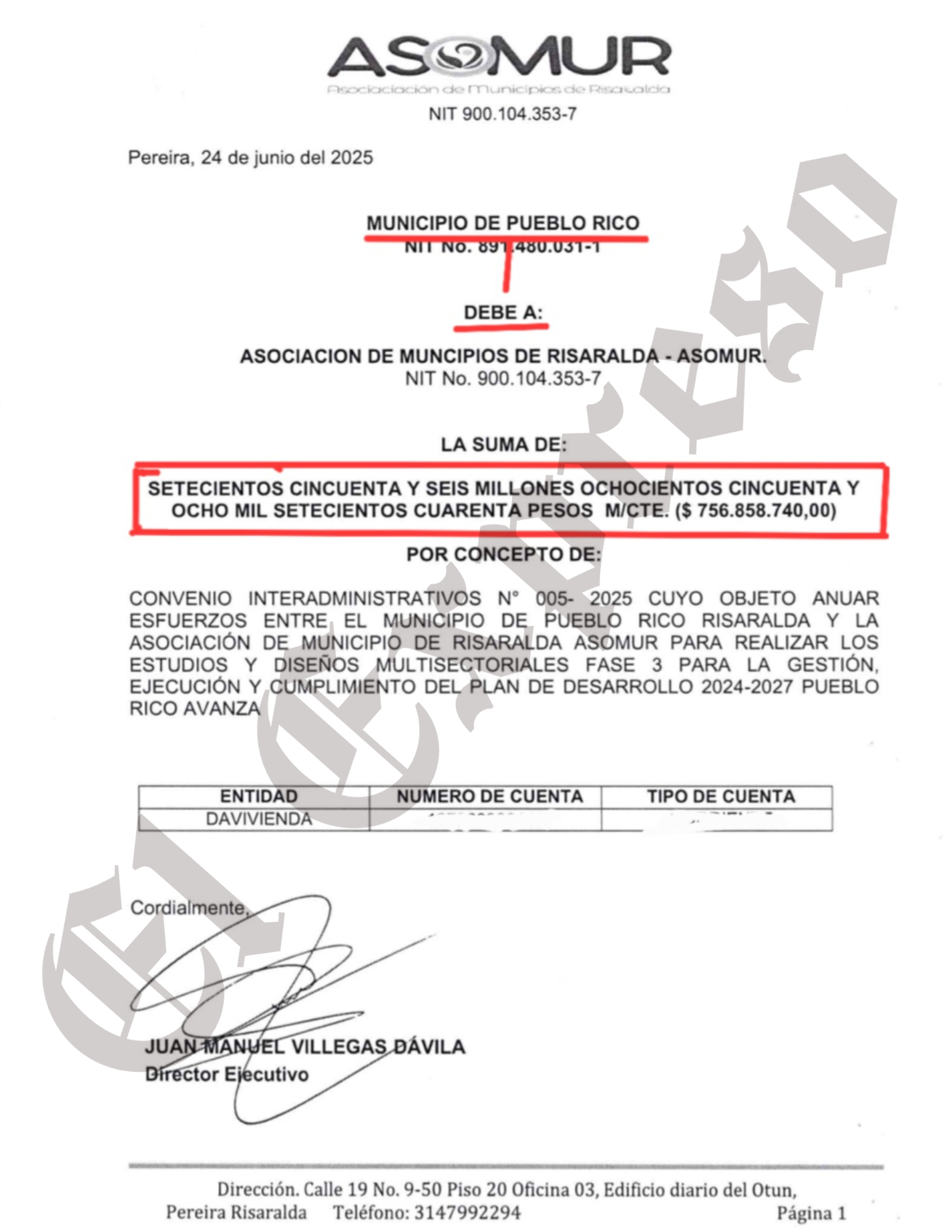 ¿Confiado o irresponsable? Martín Siagama alcalde de Pueblo Rico paga adelantado el 100% de convenio de $1.106 millones con Asomur 3 confiado o irresponsable martin siagama alcalde de pueblo rico paga adelantado el 100 de convenio de 1 106 millones con asomur marca de agua 28