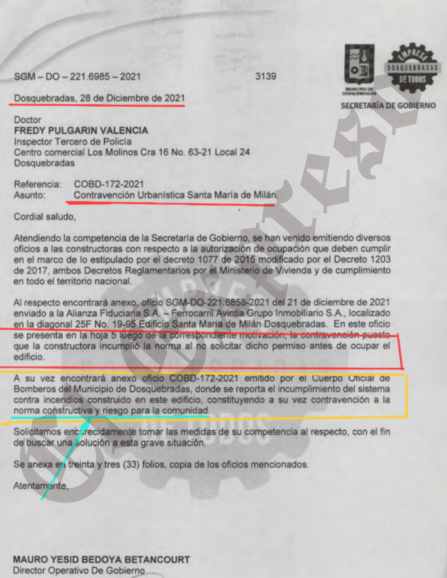 ¡Irresponsables! Bomberos certificaron que edificio Santa María de Milán en Dosquebradas no cumple los requisitos para la protección contra incendio, y la alcaldía permitió su habitabilidad 11 irresponsables bomberos certificaron que edificio santa maria de milan en dosquebradas no cumple los requisitos para la proteccion contra incendio y la alcaldia permitio su habitabilidad marca de agua 4