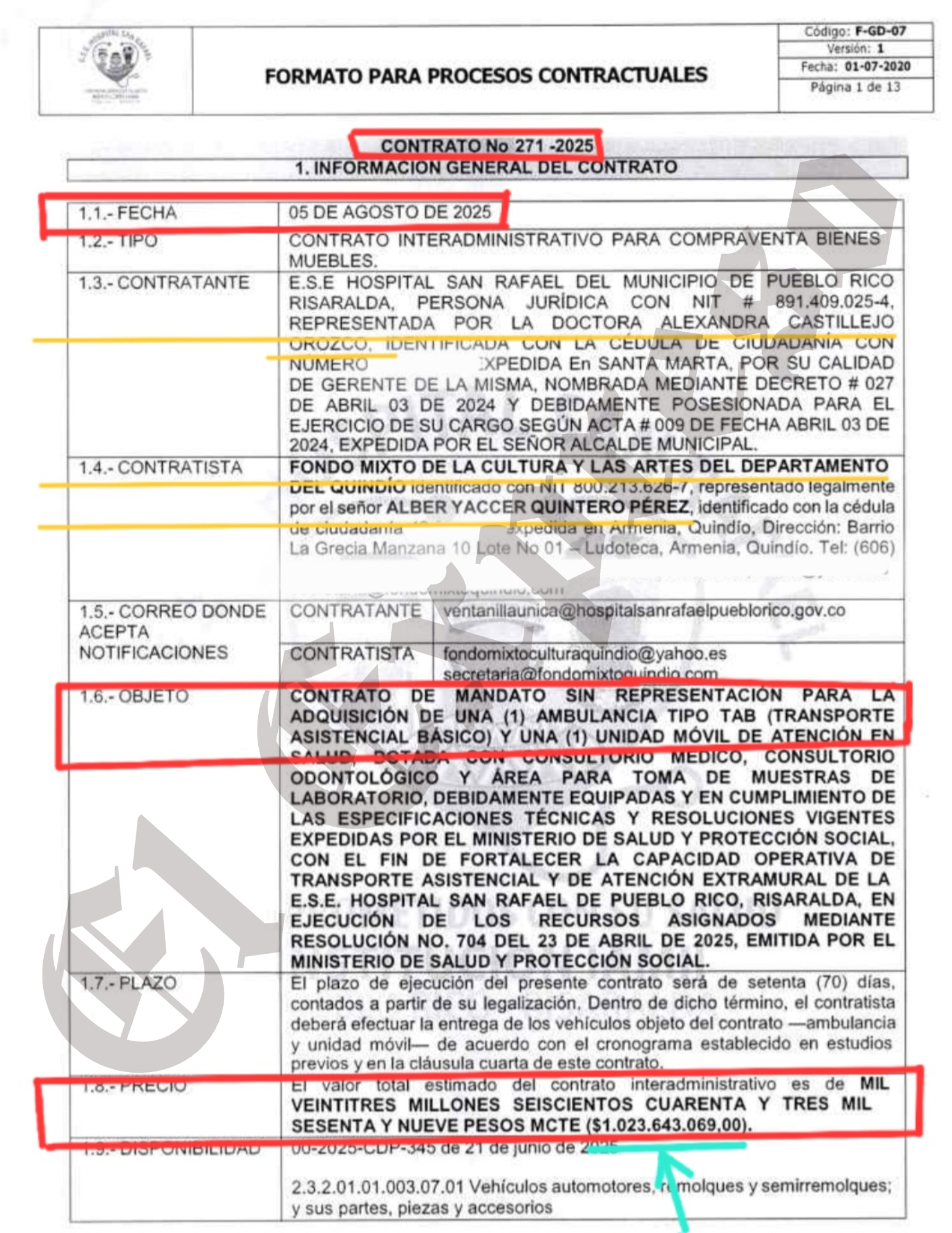 ¡Lo que faltaba! Hospital de Pueblo Rico contrata a dedo $1.023 millones con Fondo Mixto de Cultura del Quindío para adquirir ambulancia 4 lo que faltaba hospital de pueblo rico contrata a dedo 1 023 millones con fondo mixto de cultura del quindio para adquirir ambulancia marca de agua 2