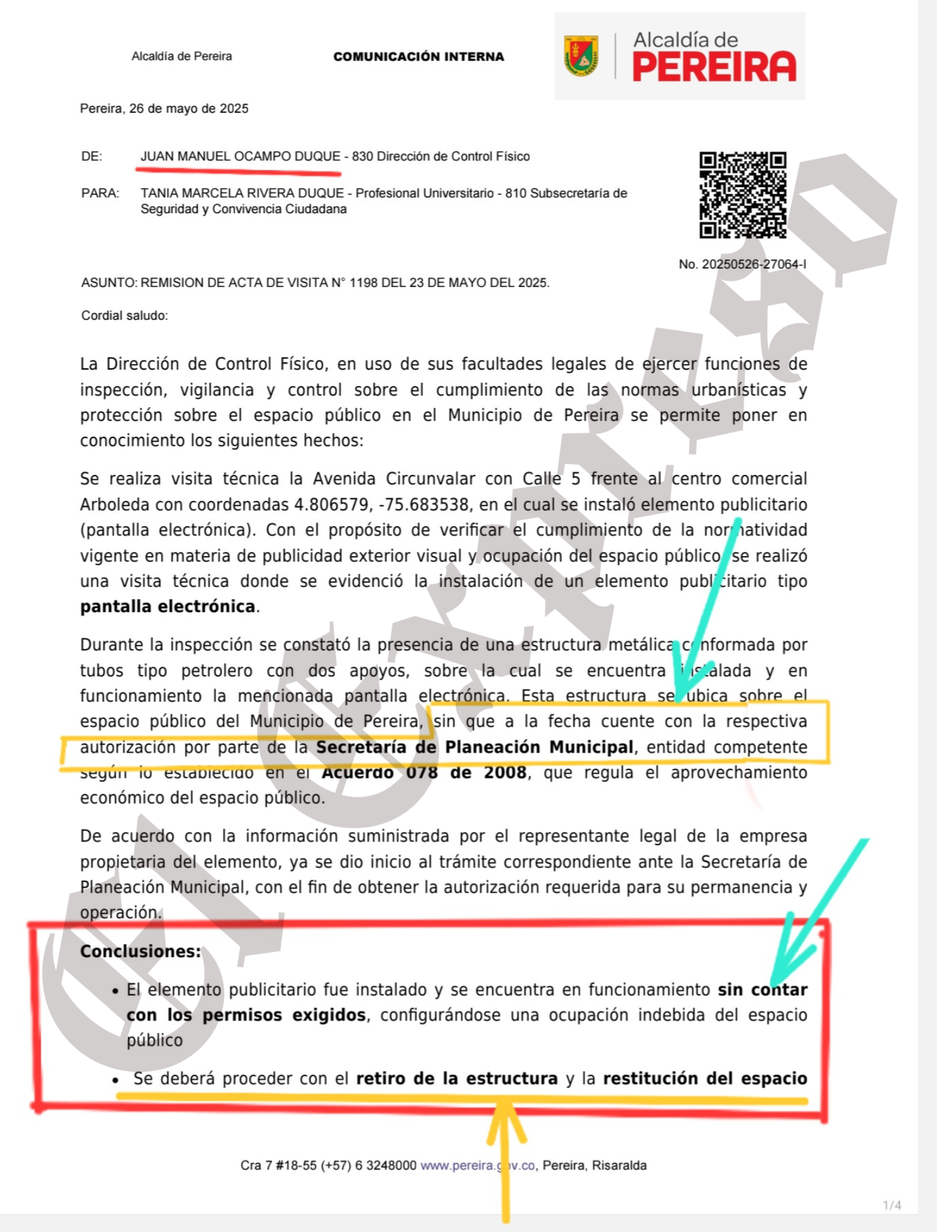 ¿Saben estas empresas, que publicitan en una pantalla ilegal, que hace 4 meses el Inspector ordenó retirarla además invade espacio público? 4 saben estas empresas que publicitan en una pantalla ilegal que hace 4 meses el inspector ordeno retirarla ademas invade espacio publico marca de agua 2