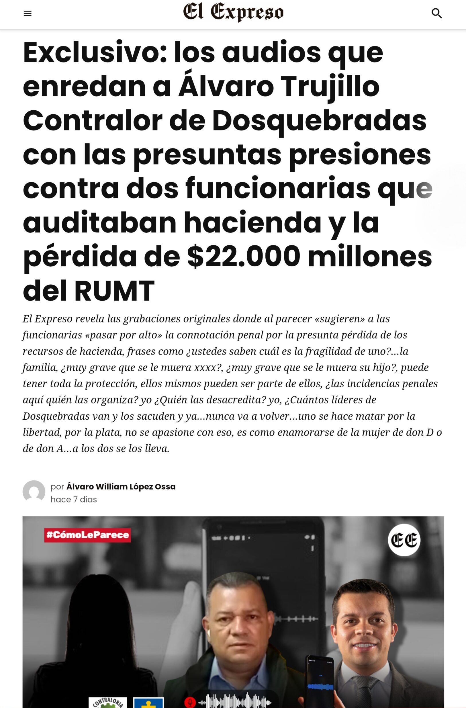 ¿Sabían de los $378 millones que pagó el exgobernador Tamayo por las camionetas alquiladas a Transespeciales del Otún? 11 sabian de los 378 millones que pago el exgobernador tamayo por las camionetas alquiladas a transespeciales del otun 1000029018 scaled e1760806547767