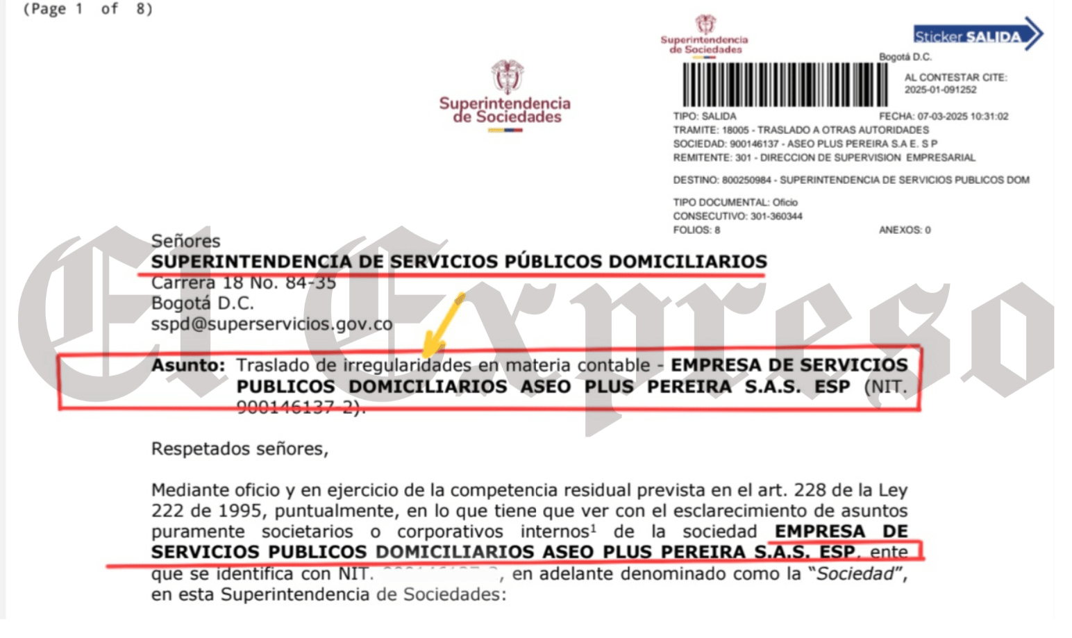 Superintendencia de Servicios Públicos investiga a Aseo Plus, autopréstamos de 1.190 millones, omisión de reportes y formulación de cargos a socios y contadora 2 superintendencia de servicios publicos investiga a aseo plus autoprestamos de 1 190 millones omision de reportes y formulacion de cargos a socios y contadora 1000946193