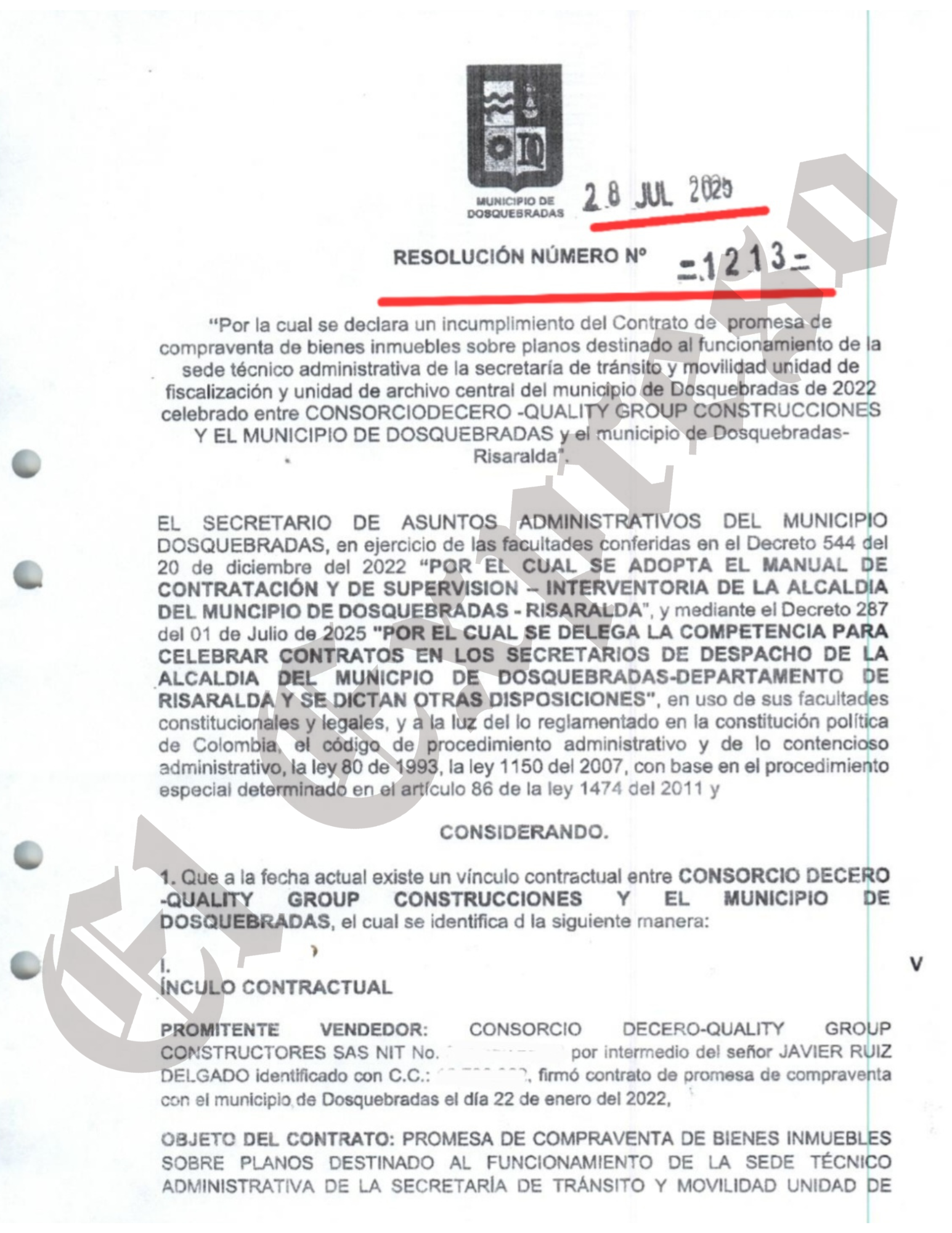 ¿$10.439 millones perdidos? Alcaldía de Dosquebradas declara siniestro en contrato del Edificio Moretti, después de 17 prórrogas y 46 meses 3 10 439 millones perdidos alcaldia de dosquebradas declara siniestro en contrato del edificio moretti despues de 17 prorrogas y 46 meses marca de agua 84