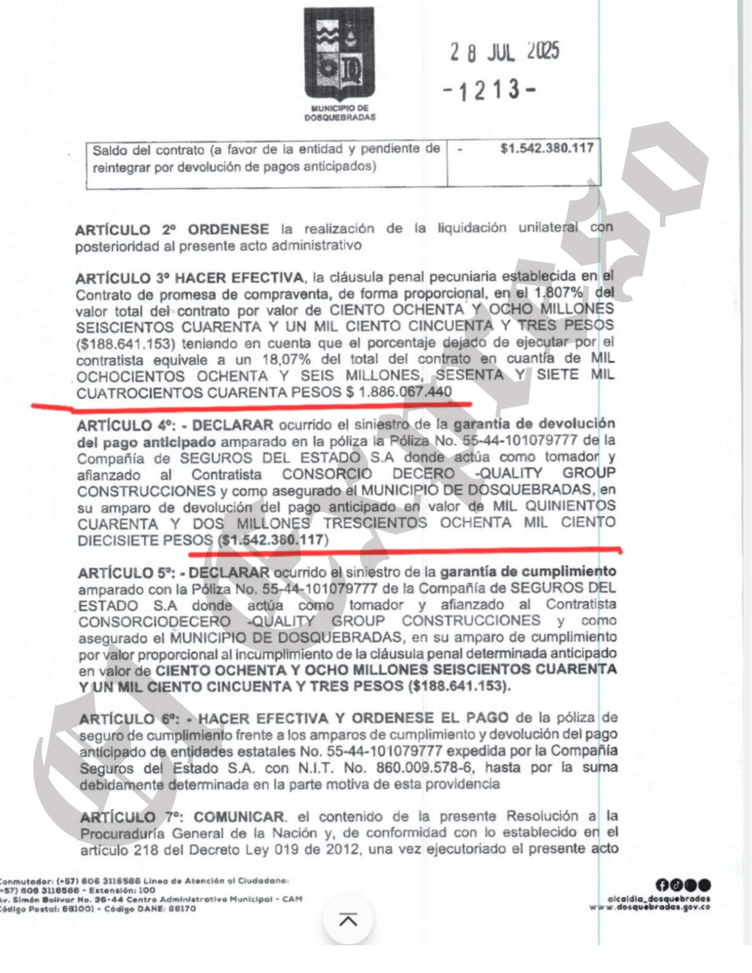 ¿$10.439 millones perdidos? Alcaldía de Dosquebradas declara siniestro en contrato del Edificio Moretti, después de 17 prórrogas y 46 meses 5 10 439 millones perdidos alcaldia de dosquebradas declara siniestro en contrato del edificio moretti despues de 17 prorrogas y 46 meses marca de agua 86