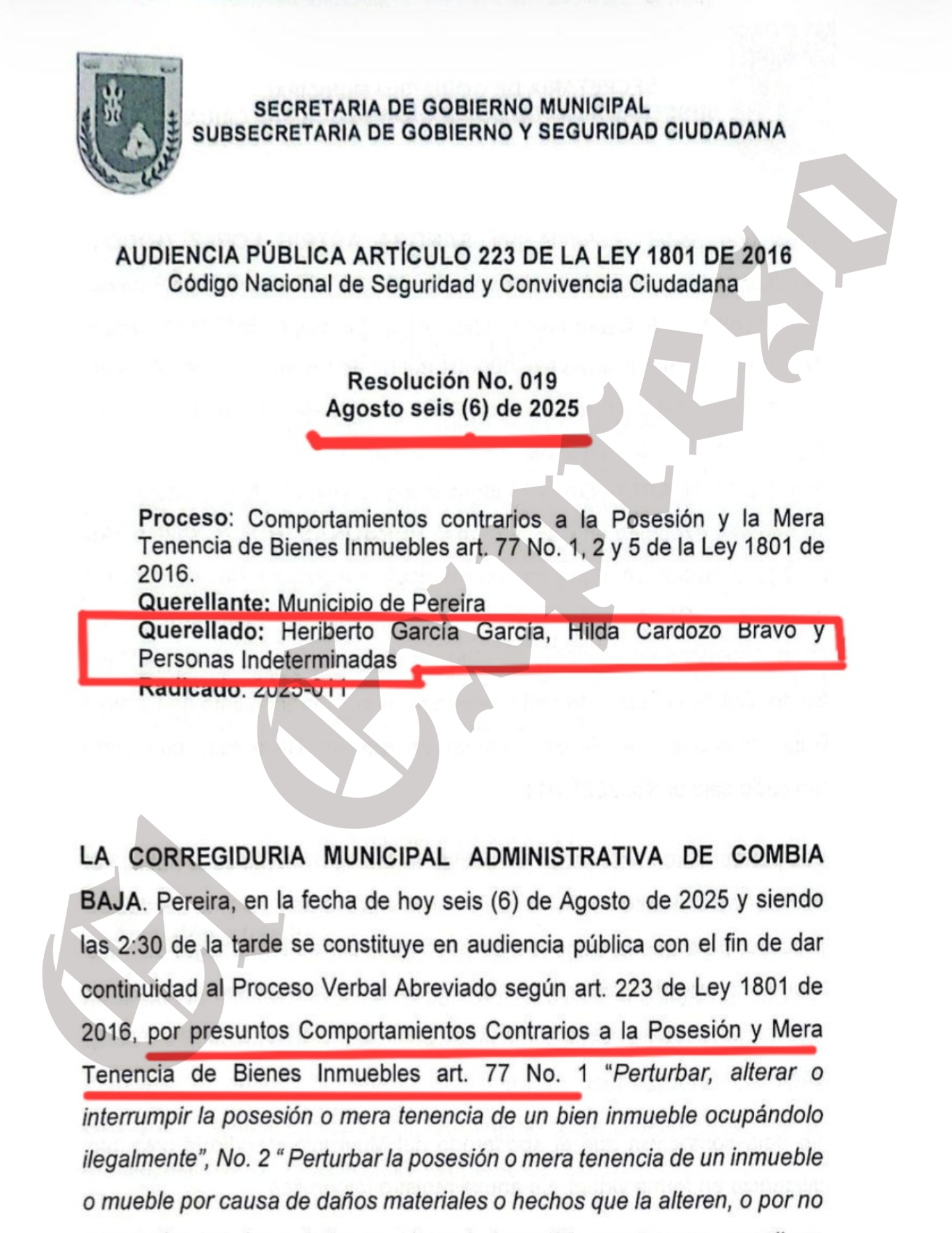 ¿Bajo que argumento Heriberto García e Hilda Lucía Cardozo se apropian de un predio de 58.000 metros del municipio? 5 bajo que argumento heriberto garcia y hilda lucia cardozo se apropian de un predio de 58 000 metros del municipio marca de agua 69
