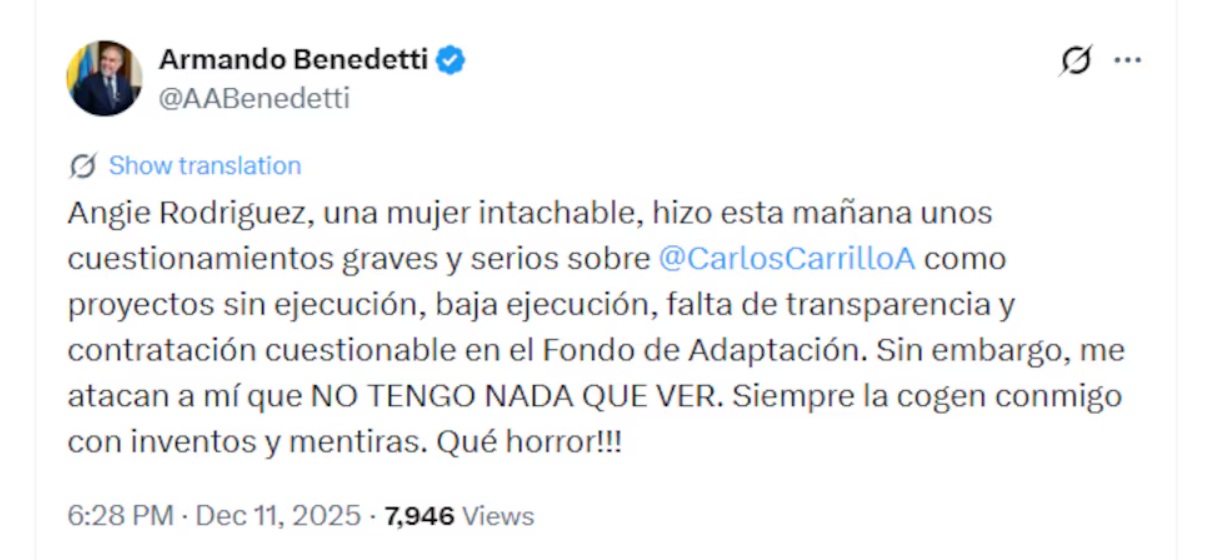 Se profundiza la disputa interna: Benedetti y Carrillo cruzan señalamientos por el Fondo de Adaptación 3 benedetix2