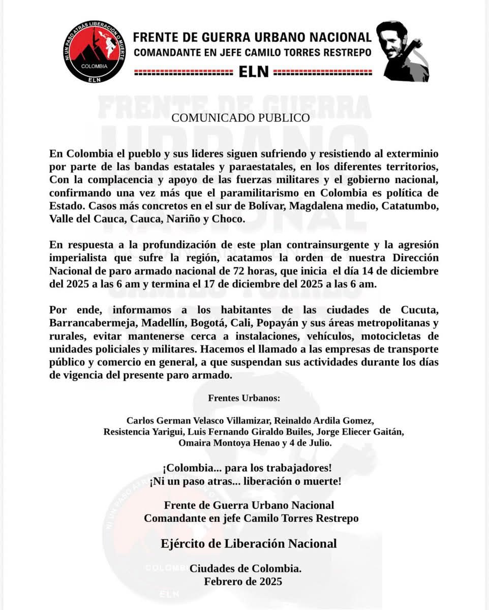 Paro armado del ELN: Una imposición violenta que vuelve a recaer sobre la población civil 2 comunicado eln comunicado eln
