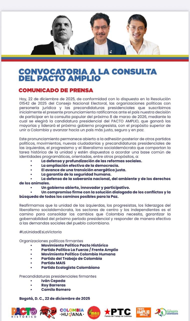Pacto Amplio se activa: Cepeda, Barreras y Romero irán a consulta 2 comunicadopactoamplio comunicadopactoamplio