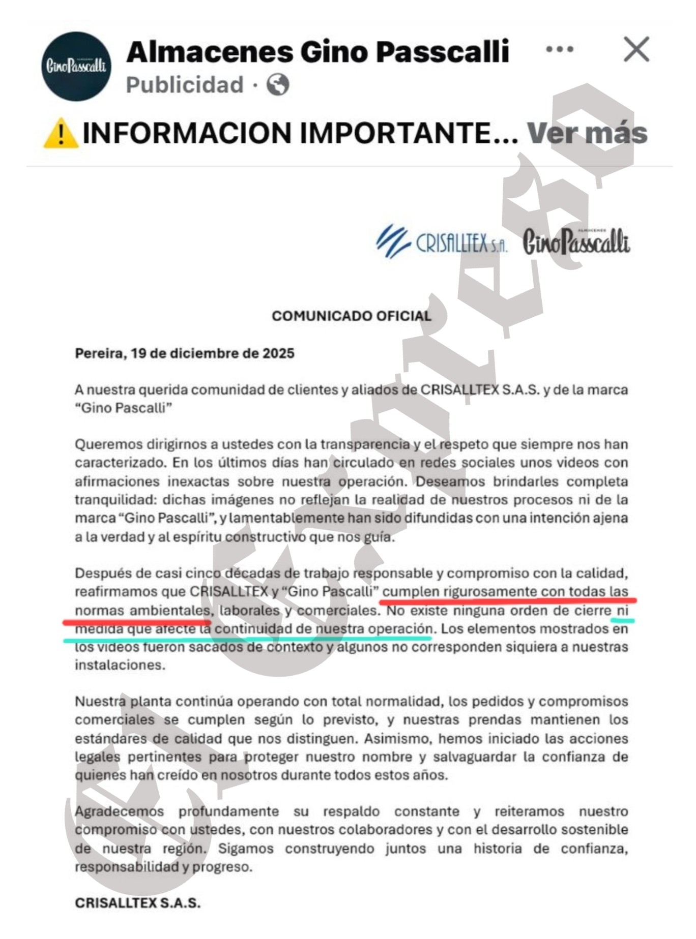 crisalltex si miente y si contamina y aca estan las pruebas imagen 3