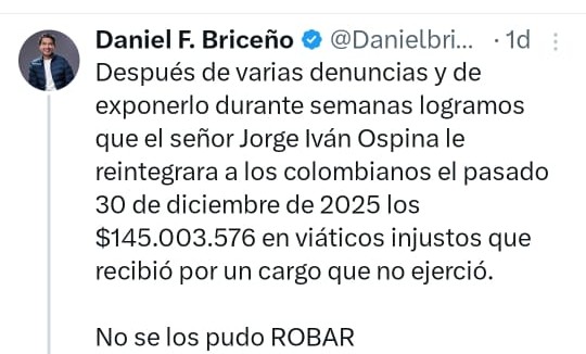 Jorge Iván Ospina devolvió más de $145 millones por su fallido nombramiento diplomático 2 daniel b x daniel b