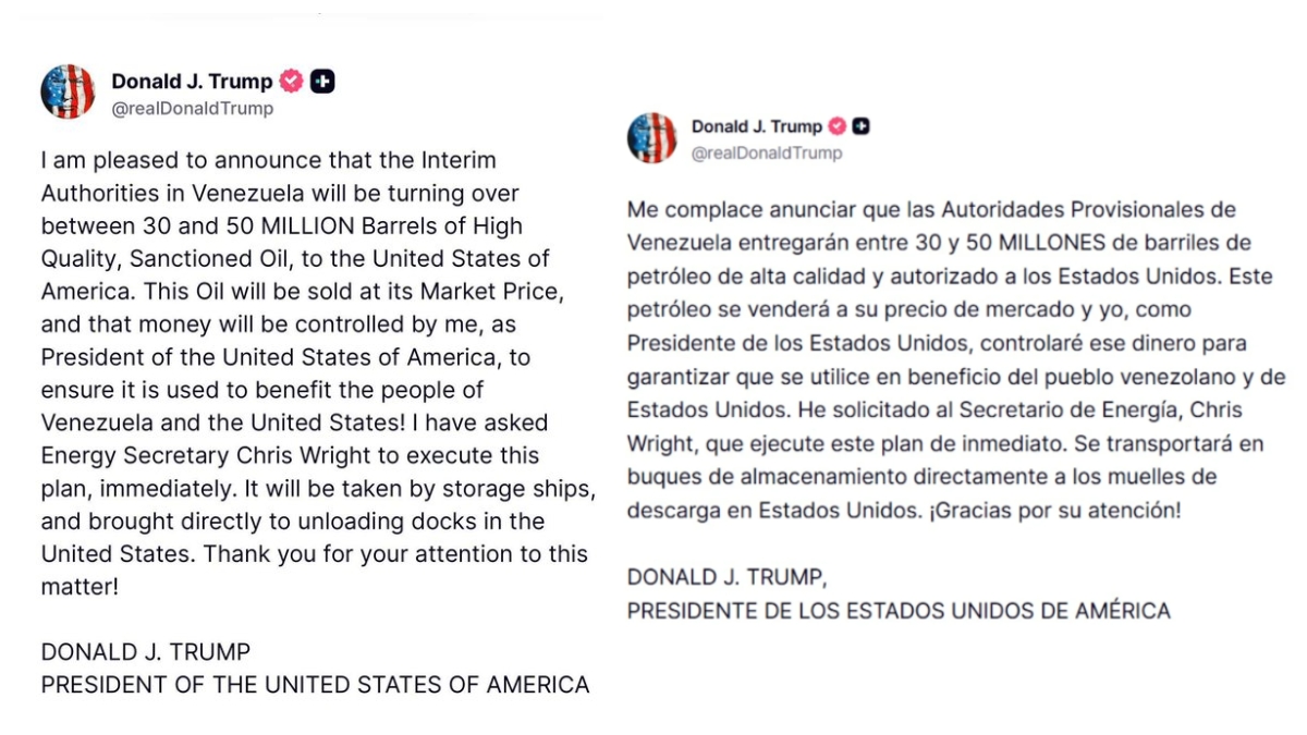 Trump afirma que Venezuela enviará hasta 50 millones de barriles de petróleo a EE.UU. 2 declaraciones trump barriles petrole declaraciones trump barriles petrole