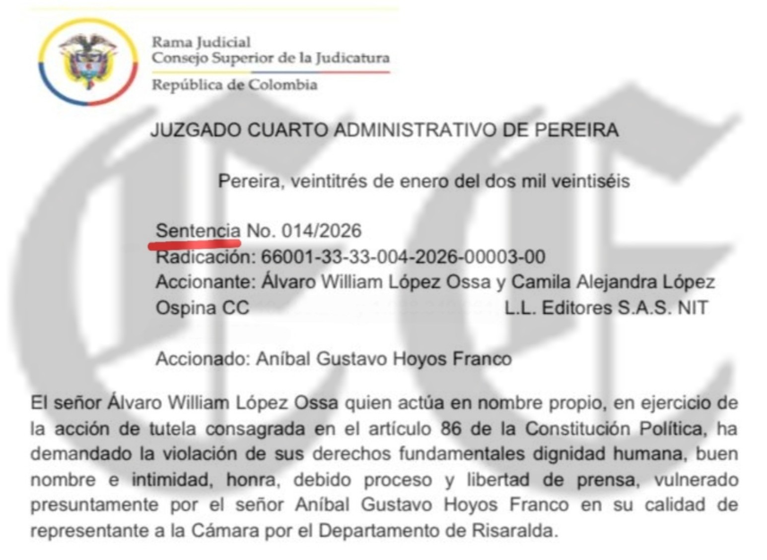 gano la verdad juez ordena rectificar al representante anibal hoyos 1a