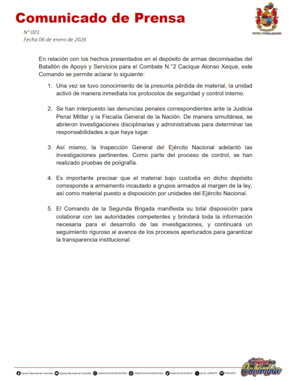 Alerta por desaparición de armas incautadas en batallón del Ejército en Barranquilla 2 image image 2