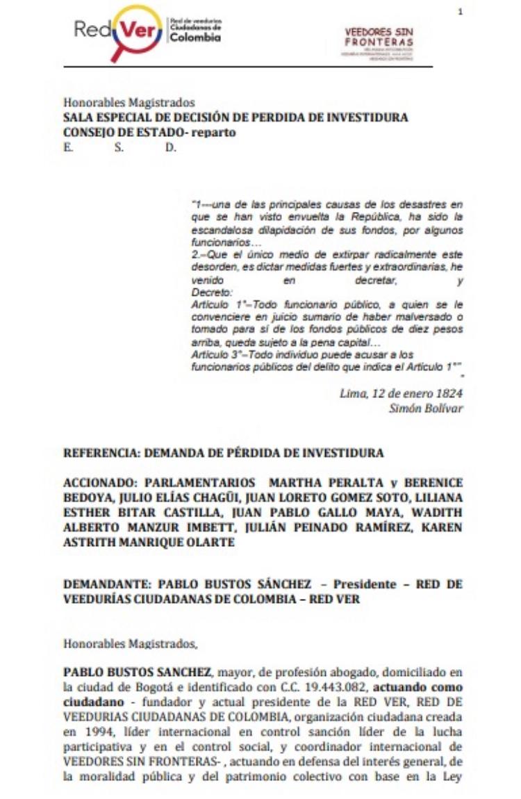 Radican demanda para buscar la “muerte política” de Gallo y otros congresistas 2 radican demanda para buscar la muerte politica de gallo y otros congresistas documento bustos