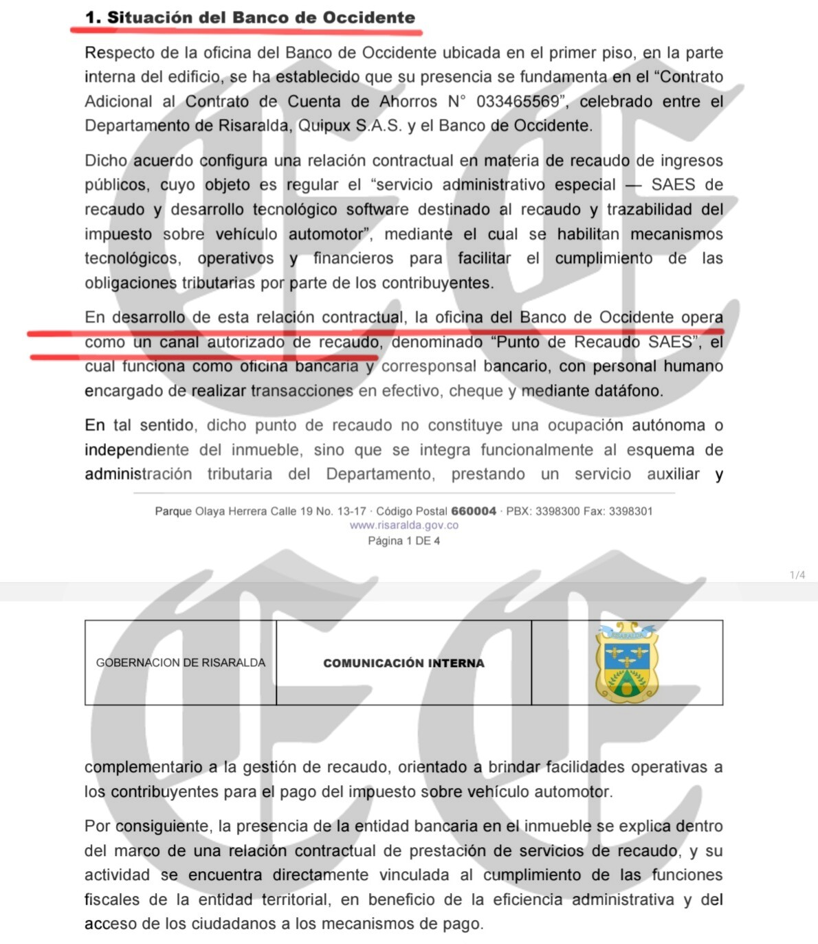banco de occidente tampoco paga alquiler en la gobernacion pero los gastos los pagamos nosotros imagen 1 ma