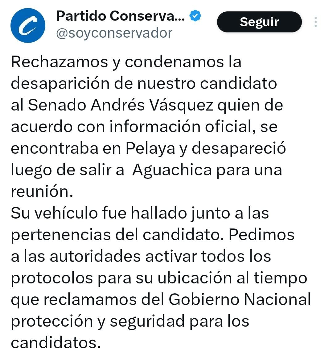 Denuncian desaparición de candidato al Senado Andrés Vásquez en el Cesar 2 denuncian desaparicion de candidato al senado andres vasquez en el cesar image