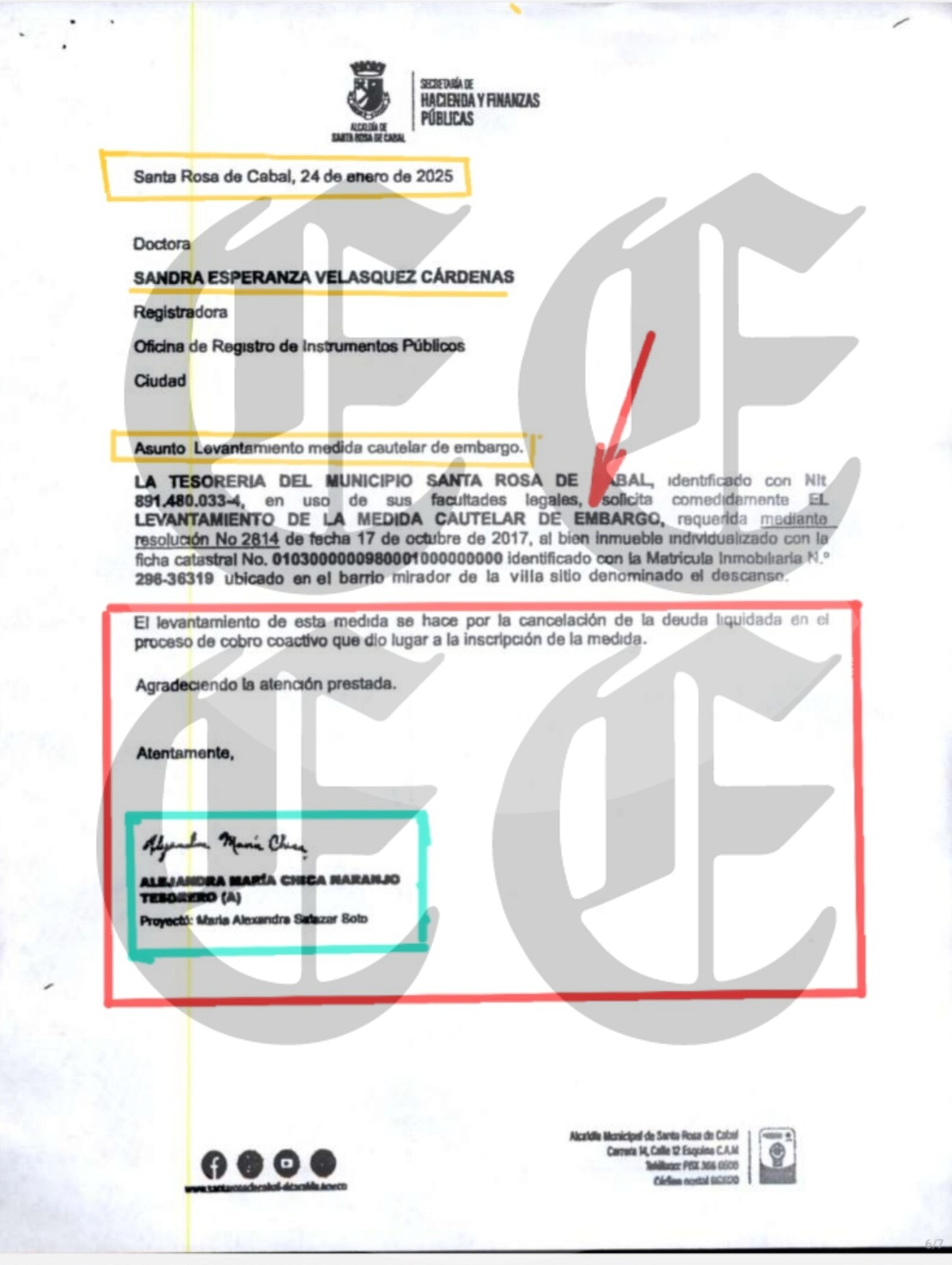 El caso del embargo levantado con firmas falsas en Santa Rosa de Cabal, la cronología que expone, y la incompetencia del proceso de tutela 2 el caso del embargo levantado con firmas falsas en santa rosa de cabal la cronologia que expone y la incompetencia del proceso de tutela f