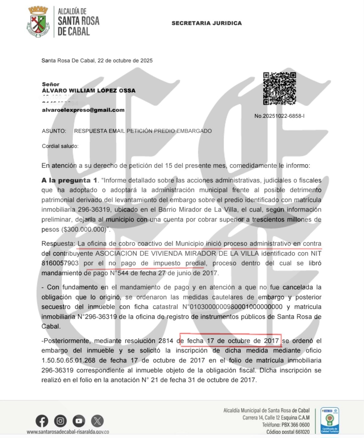 El caso del embargo levantado con firmas falsas en Santa Rosa de Cabal, la cronología que expone, y la incompetencia del proceso de tutela 14 el caso del embargo levantado con firmas falsas en santa rosa de cabal la cronologia que expone y la incompetencia del proceso de tutela f7