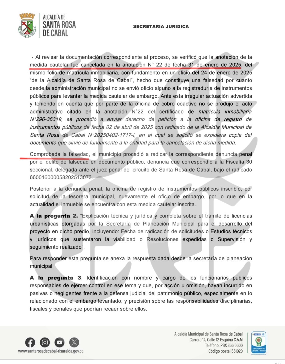 El caso del embargo levantado con firmas falsas en Santa Rosa de Cabal, la cronología que expone, y la incompetencia del proceso de tutela 15 el caso del embargo levantado con firmas falsas en santa rosa de cabal la cronologia que expone y la incompetencia del proceso de tutela f8
