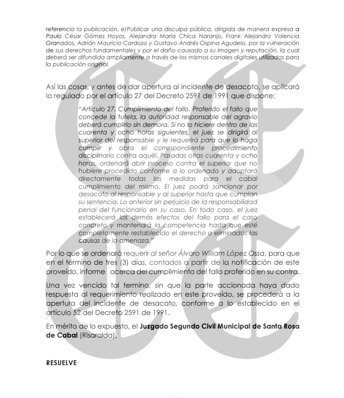 En cumplimiento de la Sentencia No. 0001 del 27 de enero de 2026 3 en cumplimiento de la sentencia no 0001 del 27 de enero de 2026 b